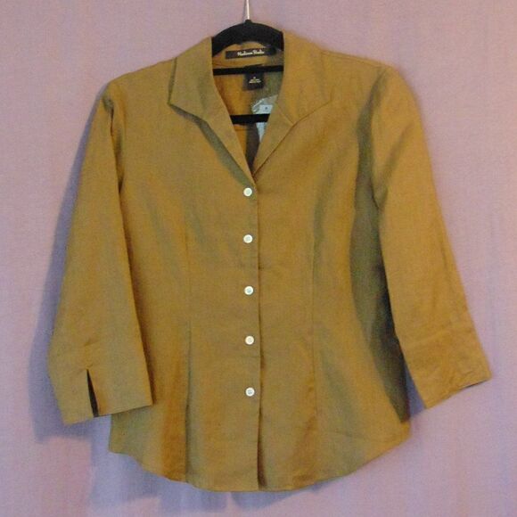 NWT MADISON STUDIO Brown 100% Linen V-Neck Collared Long Sleeve Flair Jacket 4 - Picture 1 of 11